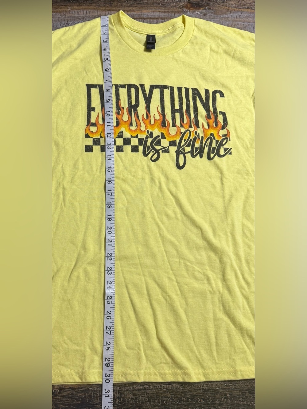 Gildan Yellow Graphic Tee with Flame and Checkered Design - Picture 7 of 7